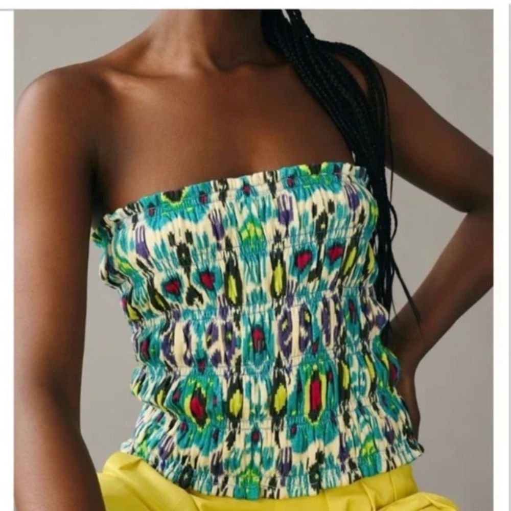 NWT Anthropologie Smocked Tube Top in Turquoise Mix Size: S